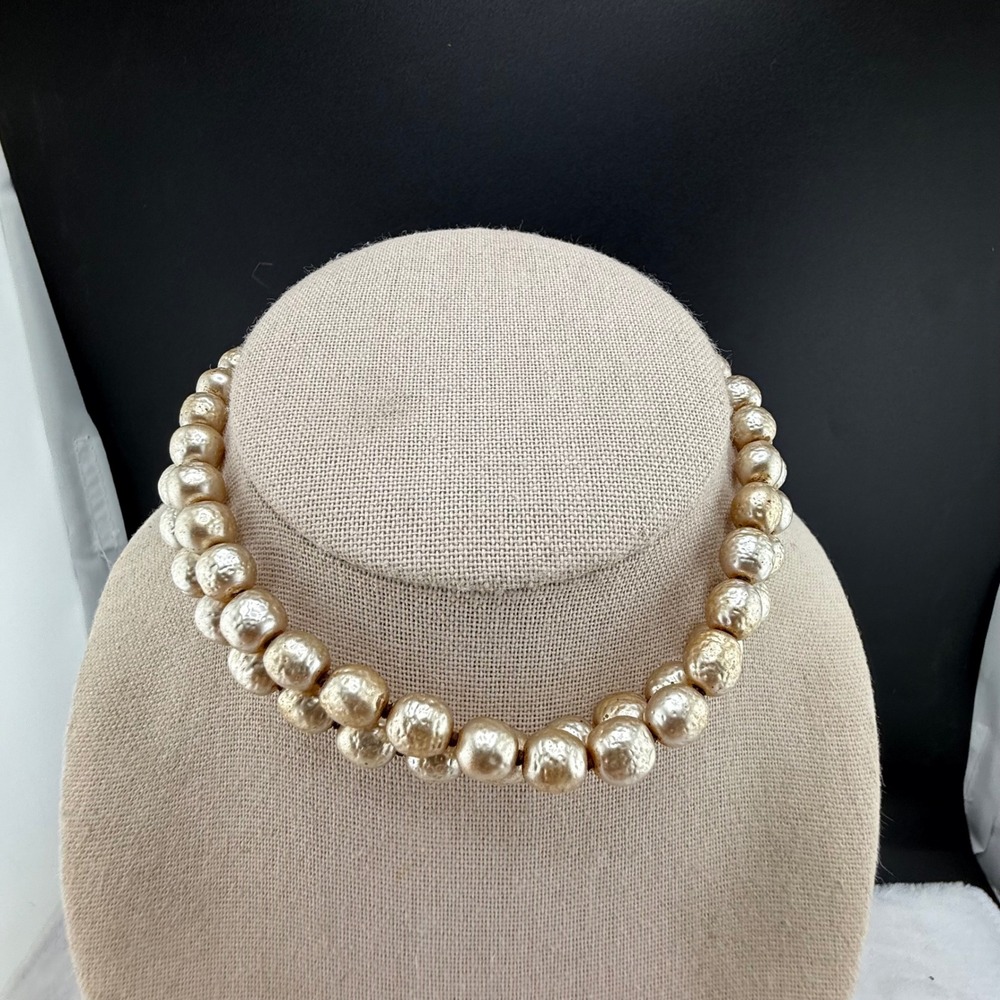 Vintage Miriam Haskell Necklace Gold Tone Faux Pearl Rhinestone Clasp 13" READ
